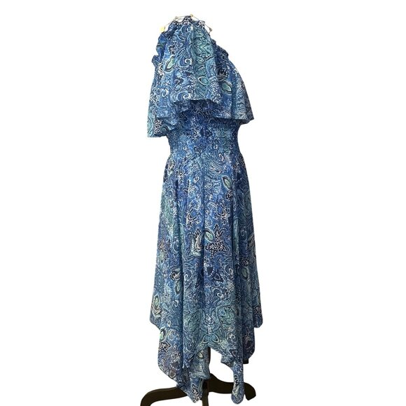 Chris McLaughlin Blue Paisley Off-Shoulder Smocked Midi Dress Size 10 - Picture 2 of 4